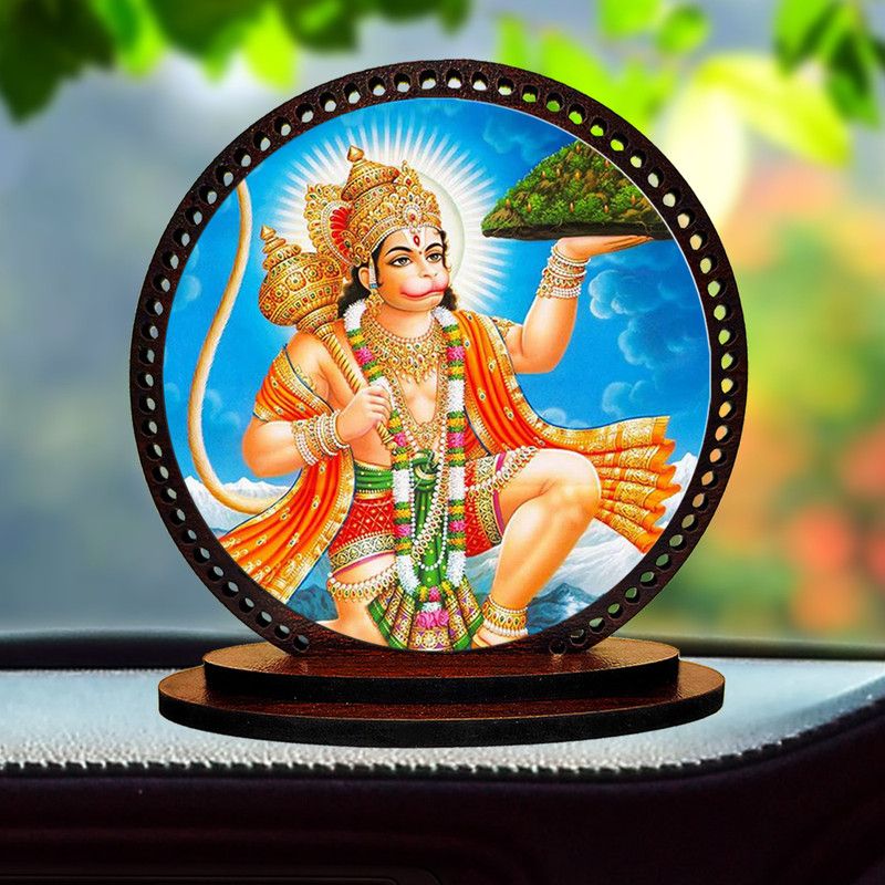 GiftzLane Hanuman dashboard idol for car Decorative Showpiece - 3 cm  (Wood, Multicolor)