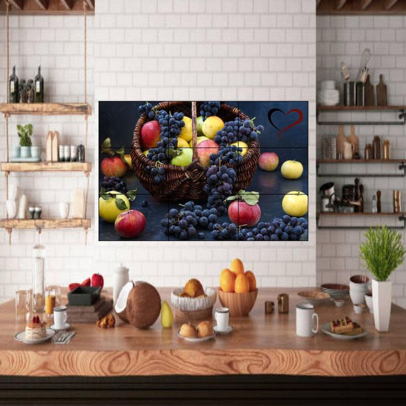KAMYA HOME DÉCOR 75 cm Fruits Apple, Basket, Grapes Waterproof Kitchen wallpaper/poster (pvc vinyl multicolor decorative sticker size:-75x49cm) Self Adhesive Sticker  (Pack of 1)
