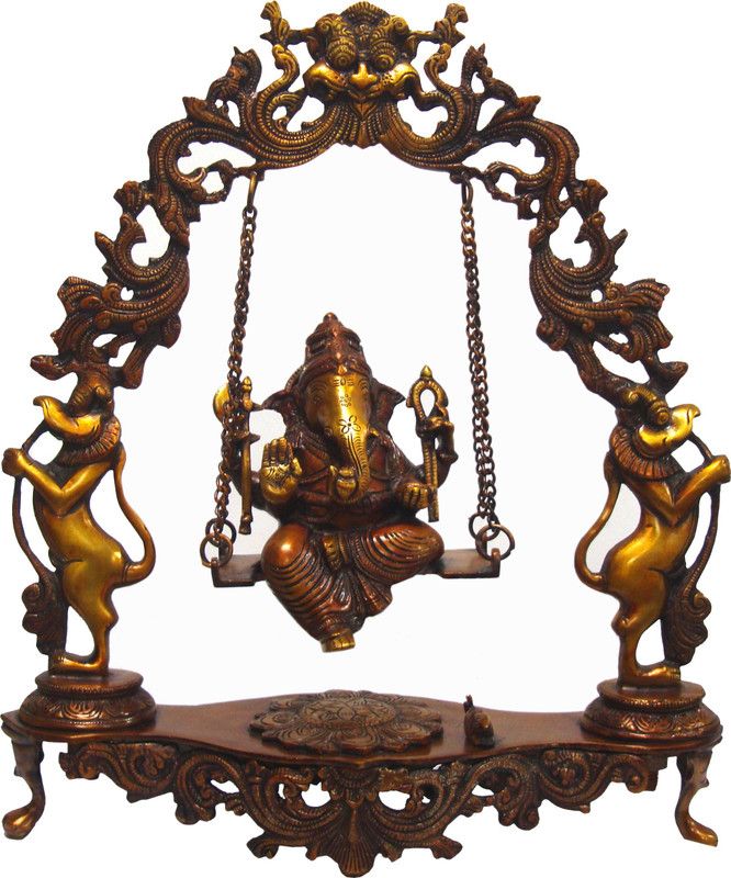 Aesthetic Decors Ganesh Swing On Dragon Ring Decorative Showpiece - 18 cm  (Brass, Orange)