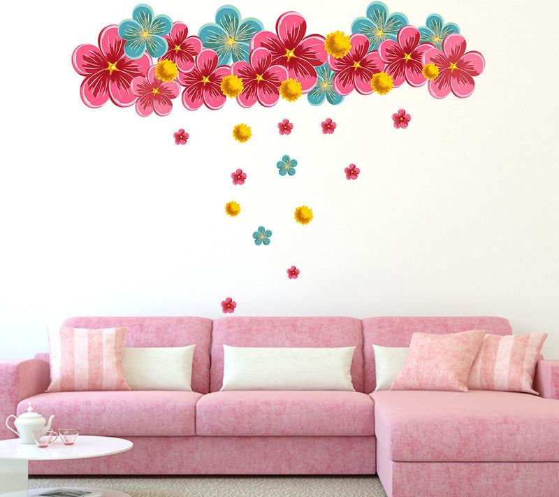 Dumdic 100 cm Color Flower Multicolor Large Vinyl Wallsticker (100 cm x 75 cm) Self Adhesive Sticker  (Pack of 1)