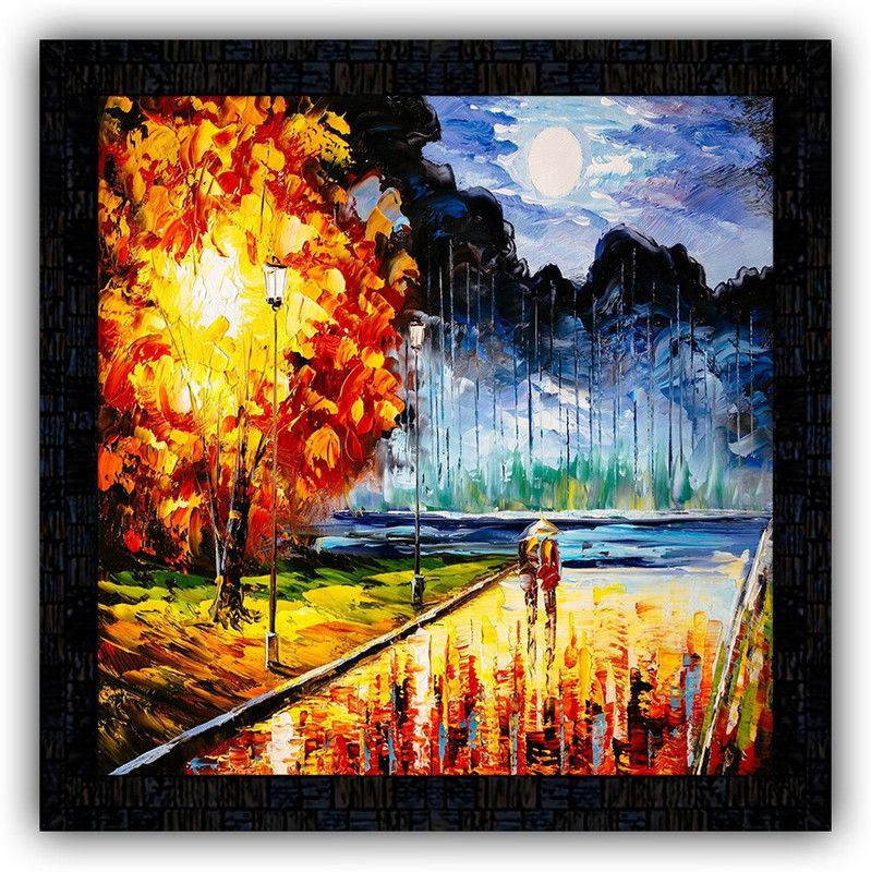 Poster N Frames framed poster of Hand Painted landscape scenery-18094 Digital Reprint 14 inch x 14 inch Painting  (With Frame)