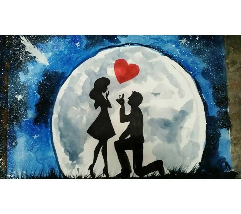 romantic couple Acrylic painting on art paper