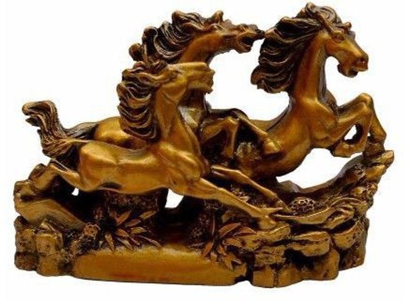 NITIN COLLECTION FENGSHUI/VASTU THREE RUNNING HORSES Decorative Showpiece - 8 cm  (Polyresin, Brown)
