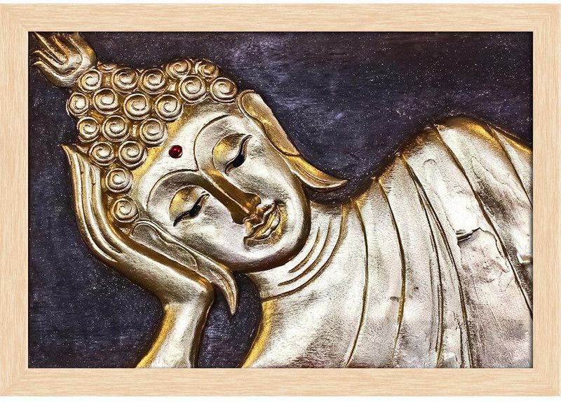 The Golden Buddha Paper Poster Natural Brown Frame | Top Acrylic Glass Paper Print  (13 inch X 19 inch)