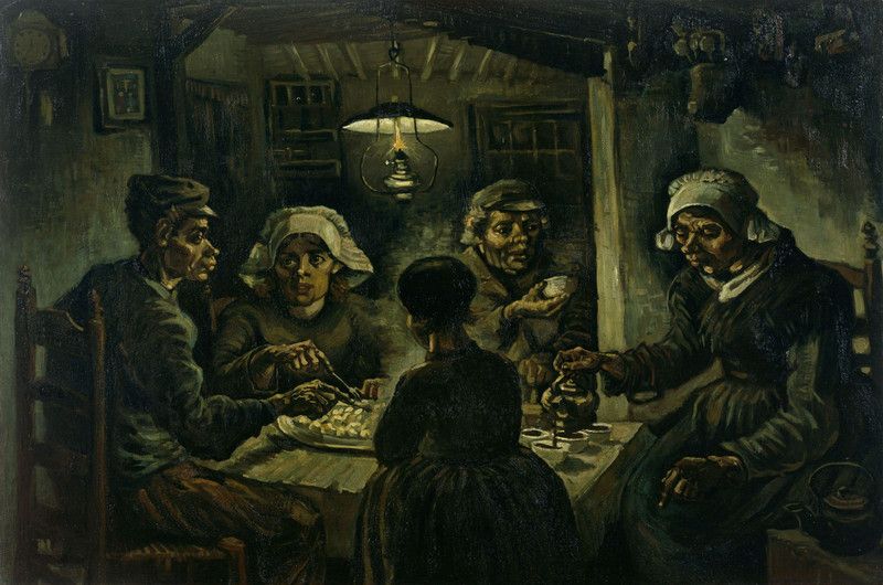 DecorAdventures *Potato Eaters (1885)* by Van Gogh. Canvas Canvas 16 inch x 21 inch Painting  (With Frame)