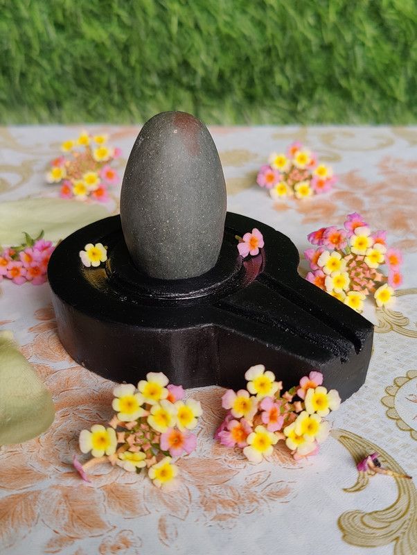 Shivam Vastu Kala Shivling Art Original/Natural Shivling Narmadshwar Shivling With Jaladhari For Home Puja Decorative Showpiece - 3 cm  (Stone, Brown, Red, White, Beige, Black)