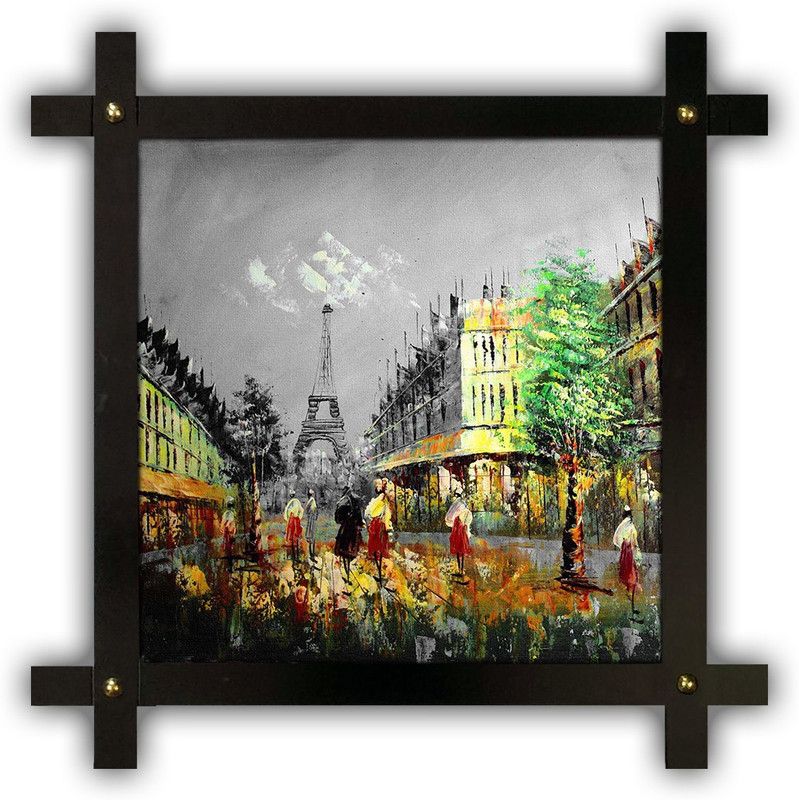 Poster N Frames Cross Wooden Frame Hand-Crafted with photo of Eiffel Tower Landscape Scenery 837 Digital Reprint 16.5 inch x 16.5 inch Painting  (With Frame)