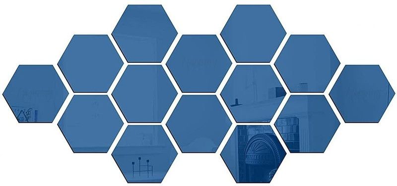 HAPPINY Hexagon mirror wall stickers, acrylic mirror wall decor sticker, Pack of 14  (Blue)