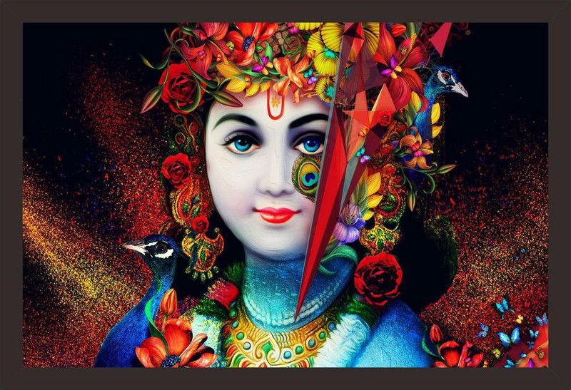 Mad Masters Lord Krishna 1 Piece wooden framed painting |Wall Art | Home Décor | Painting Art | Unique Design | Attractive Frames Digital Reprint 12 inch x 18 inch Painting  (With Frame)