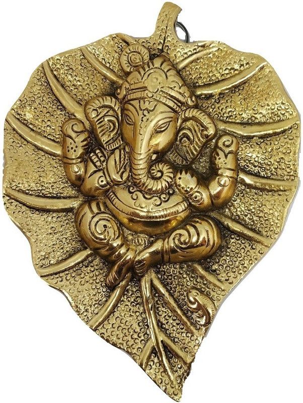 Craftam Metal Pan Patta Leaf Ganesh Decorative Wall Hanging ( Golden ) Decorative Showpiece - 18 cm  (Aluminium, Gold)
