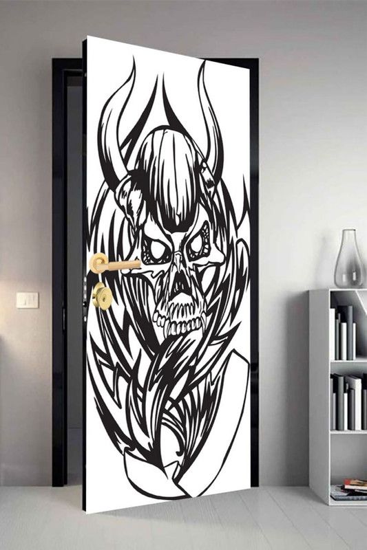 QTH 29.8 cm QTH Skull Dor-6888 Design Door Sticker Self Adhesive Sticker  (Pack of 1)