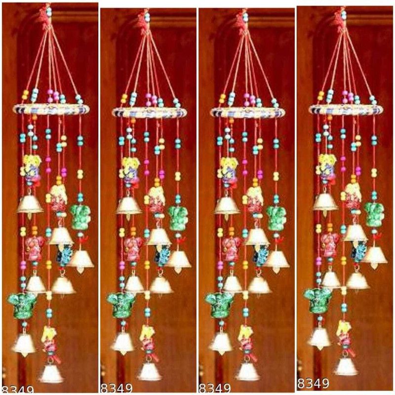 khushbu handicrafts Multicolor Ganeaha Round set of 4 Wind Chimes For Home Decor & Gift Item Decorative Showpiece - 30 cm  (Paper Mache, Multicolor)