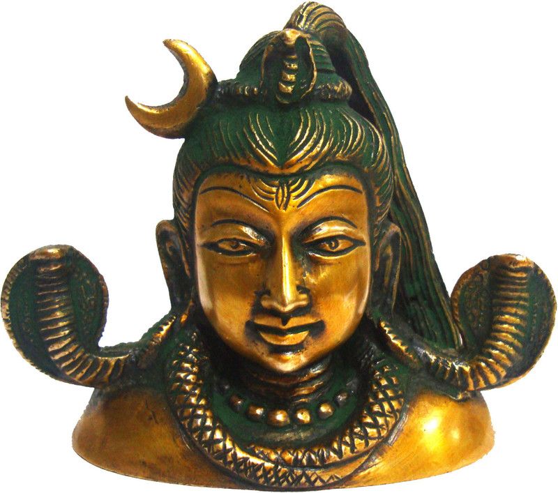 Aesthetic Decors Shiva Bust With 2 Snake & Ganga Decorative Showpiece - 8 cm  (Brass, Multicolor)