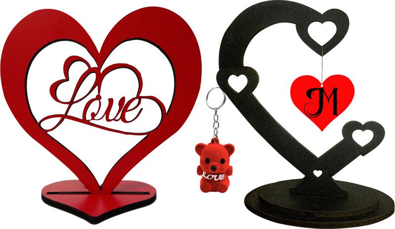 NAWEMA M Letter Showpiece Decorative Showpiece - 12.5 cm  (Wood, Red)