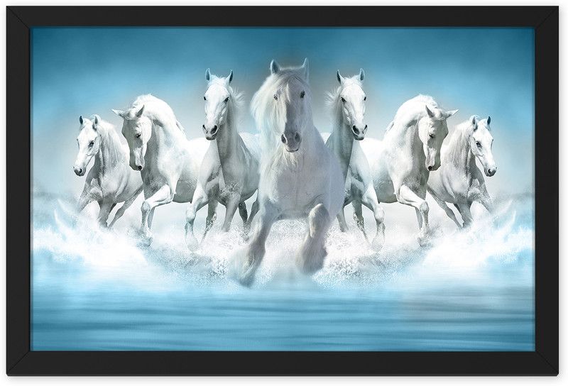 Ritwika's Seven Horse Running Wall Art Frame Painting Home & Office Decor Digital Reprint 9.5 inch x 0.5 inch Painting  (With Frame)