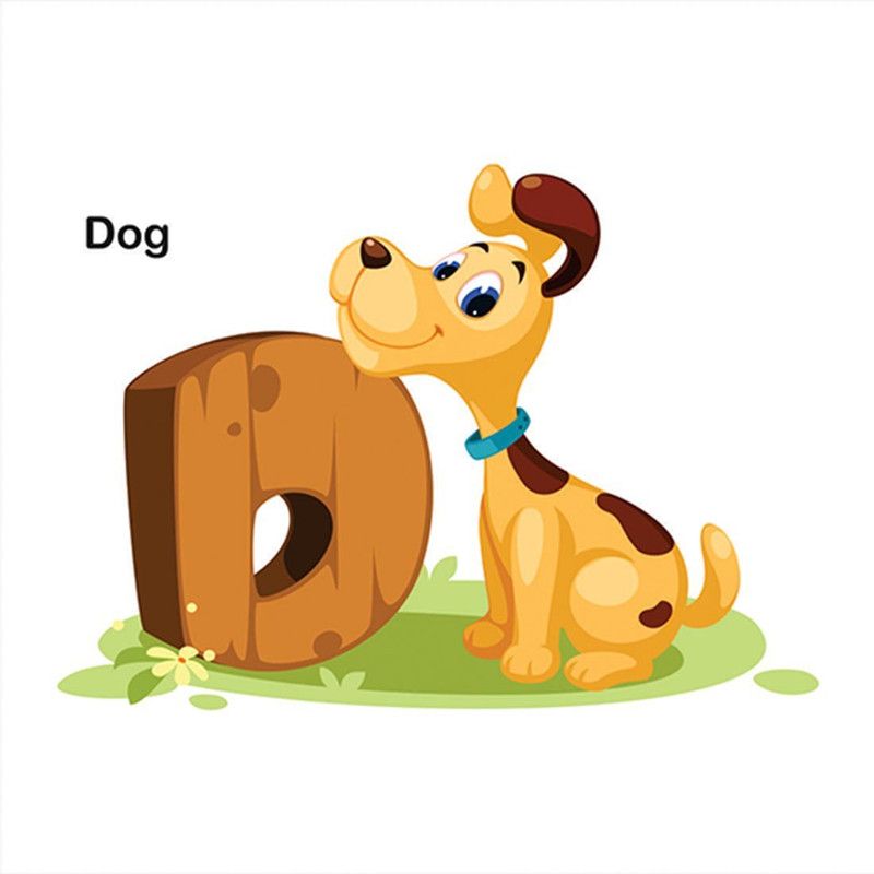 AH Decals Alphabet D for Dog Wall Sticker, Wall Art, Fridge Sticker (PVC Vinyl, 60 cm x 46 cm, Multicolour) 40 cm Dog Cartoon Sticker for kids Self Adhesive Sticker  (Pack of 1)