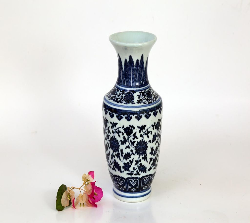Ceramic Vase - White and Navy Blue