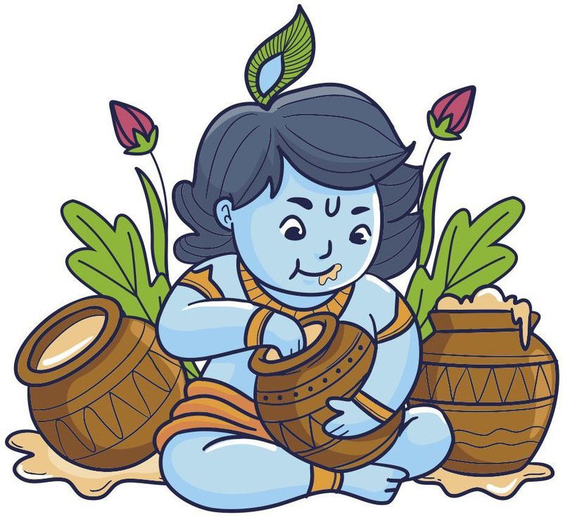 Décor Kraft 58 cm Makhanchor krishna Wall Sticker Self Adhesive Sticker  (Pack of 1)