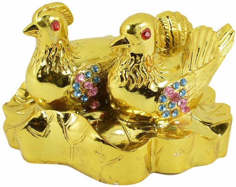 Jakha Feng Shui Golden Manderin Ducks Decorative Showpiece - 9 cm  (Polyresin, Gold)