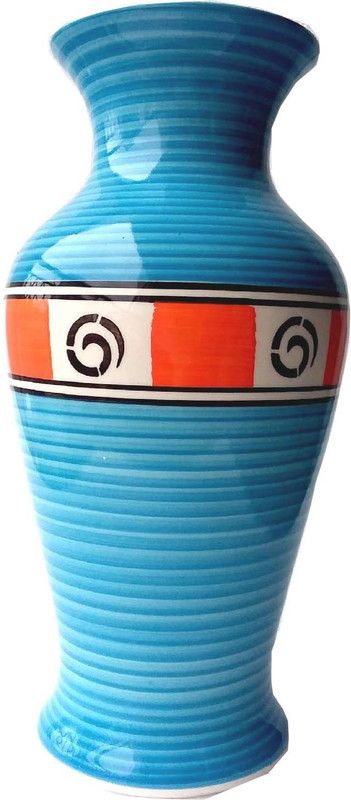 himanshu trading company Decorative Flower Vase for Living Room Ceramic Vase  (7 inch, Yellow, Blue)