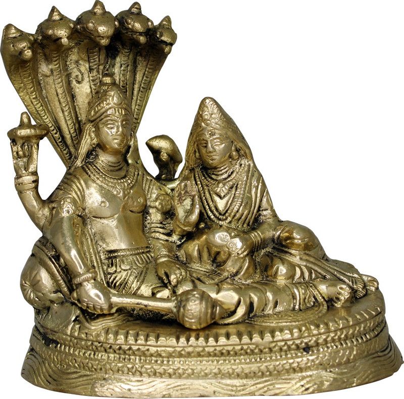 vinayakmoorti Vishnu Laxmi On Sheshnag Idol Lakshmi Narayan Statue/Murti For Puja (H:- 6 In) Decorative Showpiece - 15 cm  (Brass, Gold)