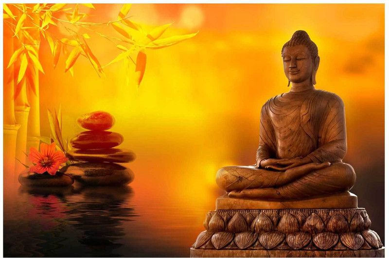 Art Amori Peaceful Lord Buddha Sparkle Coated Self Adesive Painting Without Frame Digital Reprint 24 inch x 36 inch Painting  (Without Frame)