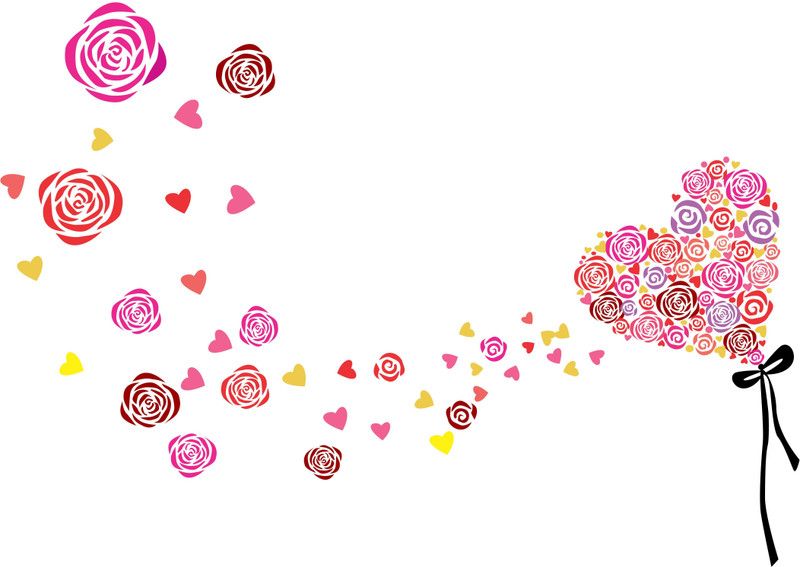 K2A Studio 100 cm Multicolor rose hearts wall sticker (: 91 Cm X 130 Cm Self Adhesive Sticker  (Pack of 1)