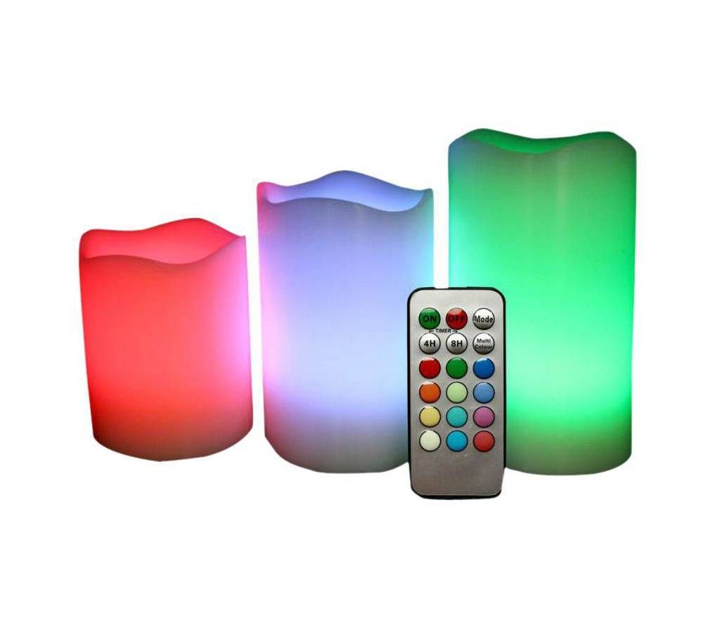 Pack of 3 Remote Controlled Multi Color Candles
