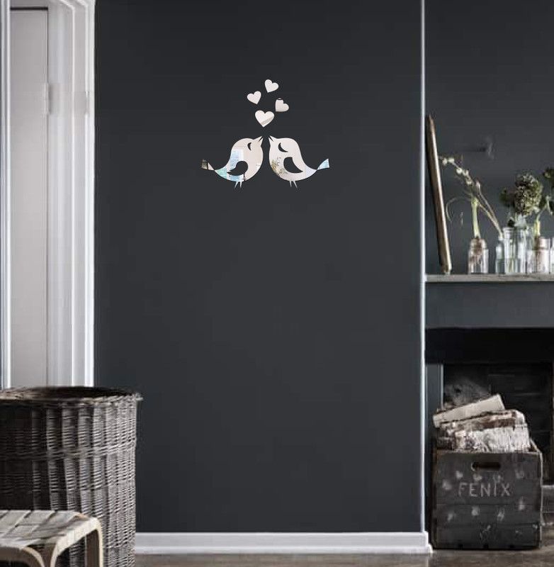 Decor studio 27.94 cm decorative loving birds silver acrylic sticker Self Adhesive Sticker  (Pack of 1)