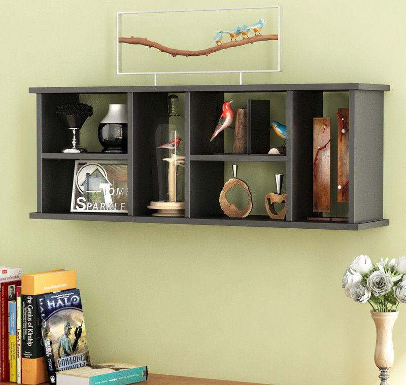HOME SPARKLE Wooden Wall Shelf For Home Decor MDF (Medium Density Fiber) Wall Shelf  (Number of Shelves - 6, Black)