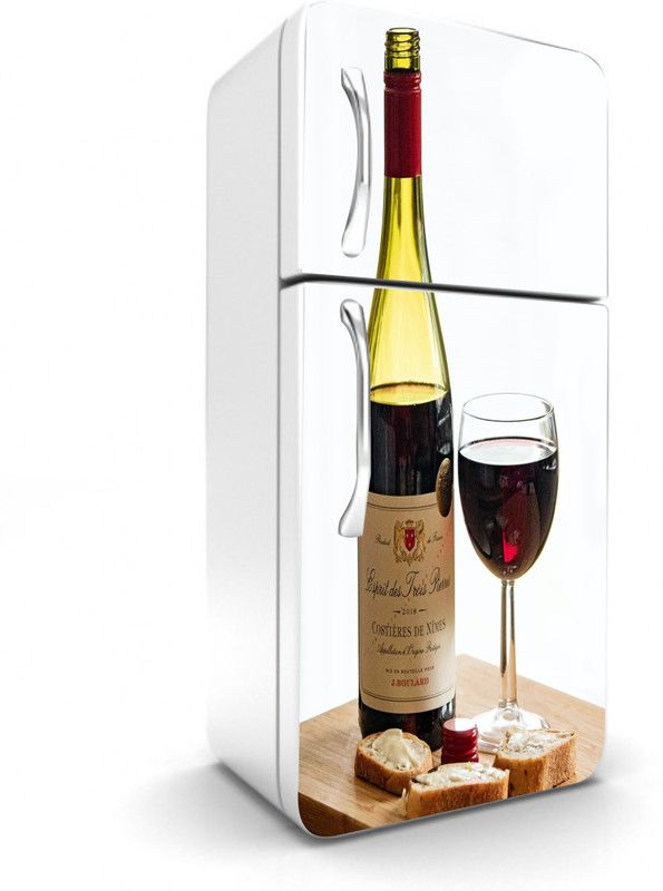 Decor studio 160 cm Wine Glass With Bread Butter wallpaper/poster for fridge double single door decorative sticker (pvc viny) Self Adhesive Sticker  (Pack of 1)