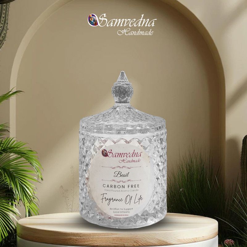 Samvedna Handmade Crystal Jar Candle || Long Burning 72 Hours || Smokeless || Amazing Fragrance. Candle  (White, Pack of 1)