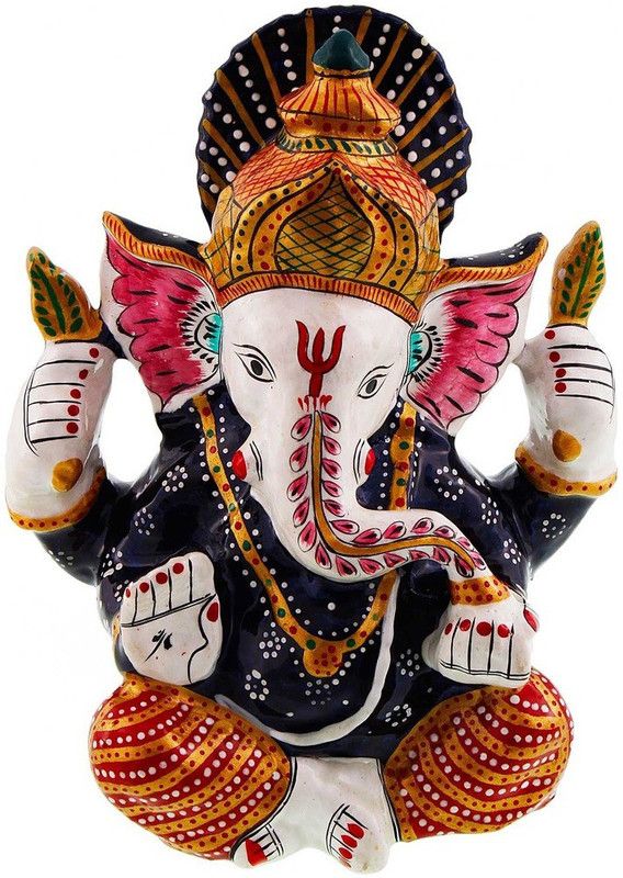 Halowishes Pure Brass Enamel Work Lord Ganesha Idol Handicraft Decorative Showpiece - 14 cm  (Brass, Multicolor)