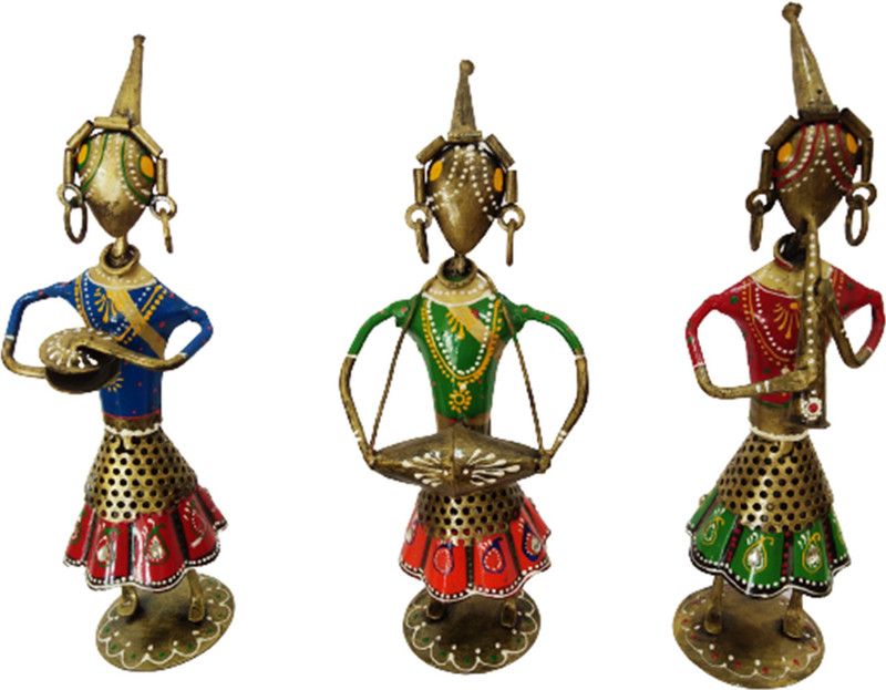 Vandana Collection Elegant Multicolor Tribal Musician Lady For Home Office Restaurant Festive Gift Decorative Showpiece - 19 cm  (Metal, Multicolor)