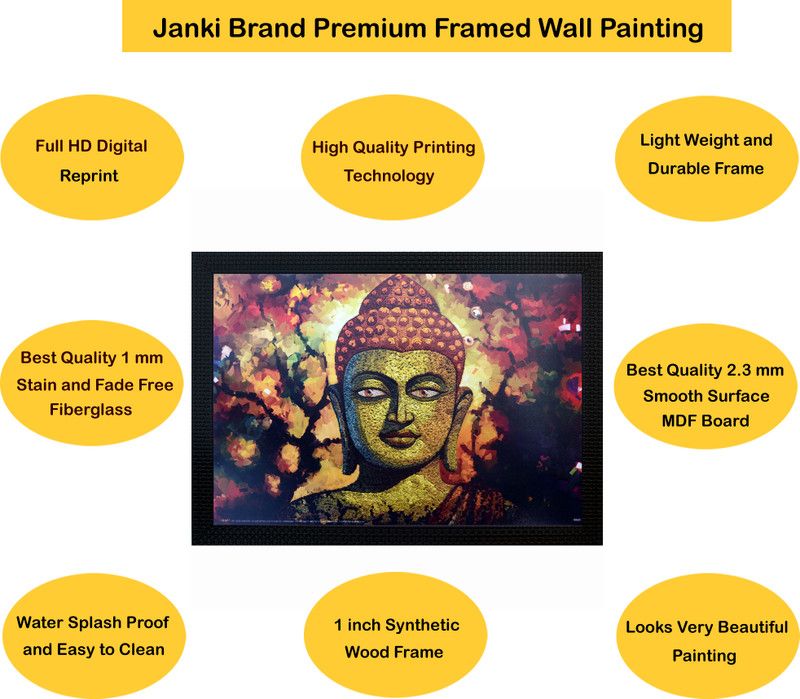 Janki God Gautam Buddha Wall Painting Canvas 14 inch x 20 inch Painting  (With Frame)