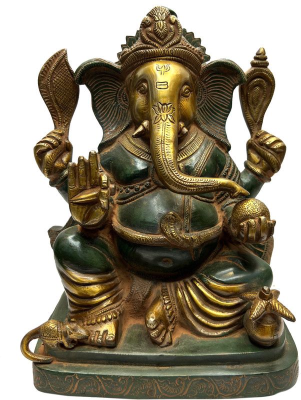 divineind Lord Ganesha in Ashirwad Mudra Brass Decorative Showpiece - 28 cm  (Brass, Multicolor)