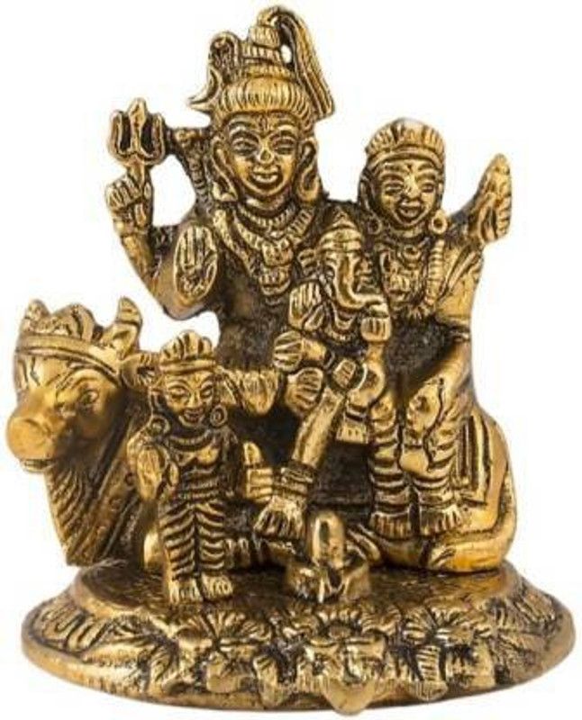 senegal Shiv Parvati with Ganesh And Kartik Decorative Showpiece - 14 cm  (Brass, Gold)