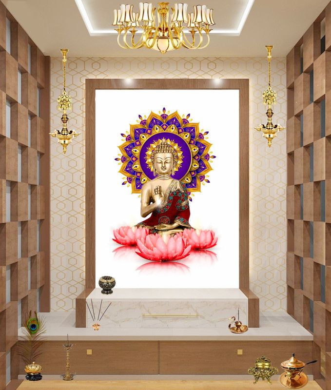 DivineDesigns 61 cm Floral Buddha Wall Sticker Self Adhesive Sticker  (Pack of 1)