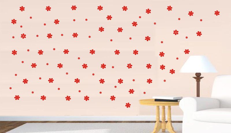Sticker Daddy Big and Small Flower Red Color Wall Sticker (100 Pcs)  (Red)