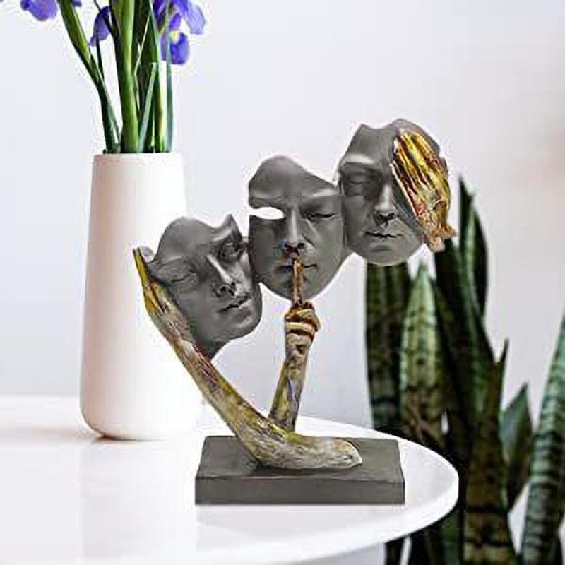 Hanu Collections 3 Human face Antique Statue Sculpture Figurine Modern Abstract Design Art Decorative Showpiece - 31 cm  (Polyresin, Multicolor)