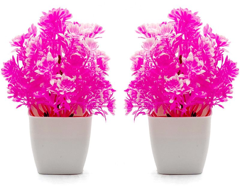GOHIL Artificial Plants Pack of 2 for Home Office Decoration Bonsai Wild Artificial Plant with Pot  (14 cm, Pink)