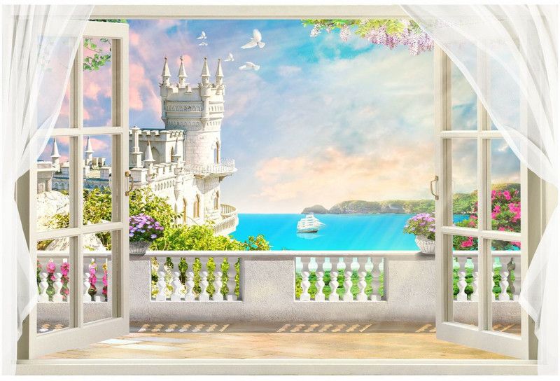 DECOR Production 76.2 cm Decorative Wall Window (23 x 41 inch) Wall Stickers, PVC Self Adhesive Vinyl Wall Poster for Living Room, Hall, Play Room, Bedroom, Kitchen, Office etc_020 Self Adhesive Sticker  (Pack of 1)