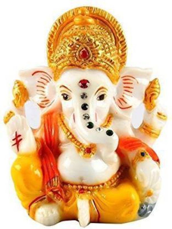 shri ganesham industries Ganesha Decorative Showpiece - 10 cm (Polyresin, White, Orange) Decorative Showpiece - 10 cm  (Polyresin, White, Yellow)