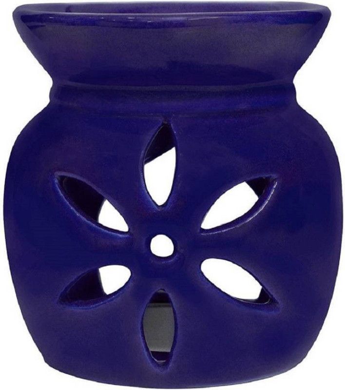 Bright Shop Ceramic Aroma Tealight Diffuser/Oil Burner Pot Flower Design (Blue) With 10 ML Lavender Fragrance Oil & 2 Candle (Pack Of 4) Diffuser  (4 x 2.5 ml)