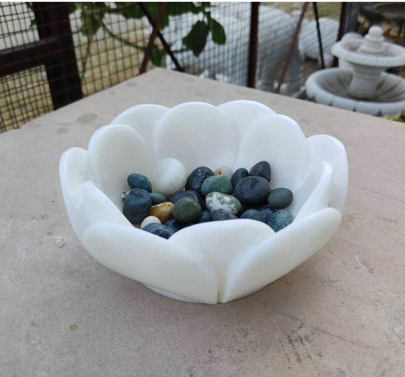 Credible Art Of Marble Smallbowl001 Marble Flower Basket  (W: 15 cm x H: 10 cm x D: 8 cm)