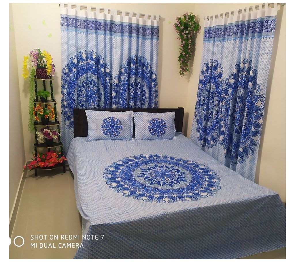King Size Cotton Multi colors  Block Printed Bed Sheet with Matching 2 Pillow Covers (Colour Guarantee)-31