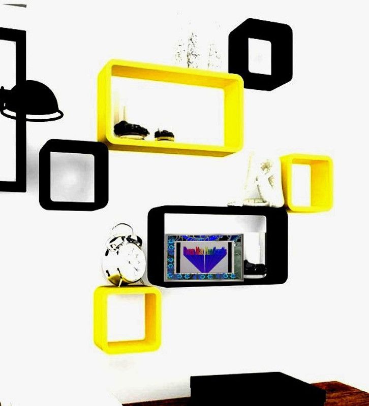 forex max handicrafts wooden wall shelf MDF (Medium Density Fiber) Wall Shelf  (Number of Shelves - 6, Black, Yellow)