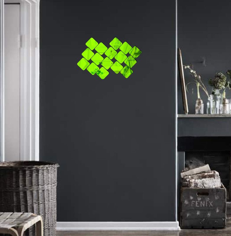 Décor Studio 10 cm decorative square set green acrylic sticker Self Adhesive Sticker  (Pack of 1)