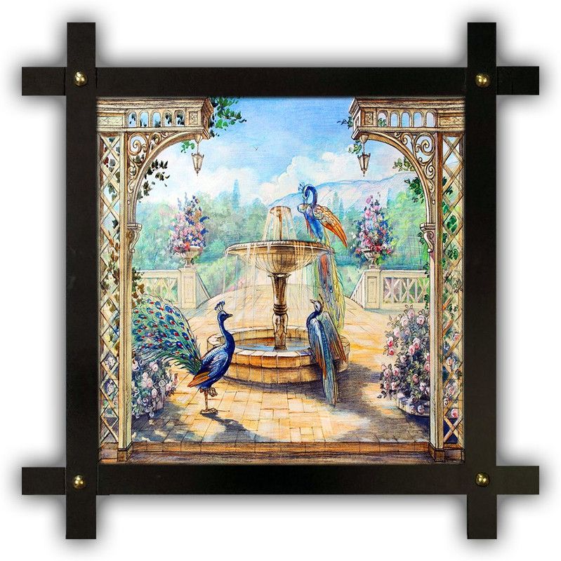 Poster N Frames Cross Wooden Frame Hand-Crafted with photo of Hand Painting Landscape Scenery 18057 Digital Reprint 16.5 inch x 16.5 inch Painting  (With Frame)