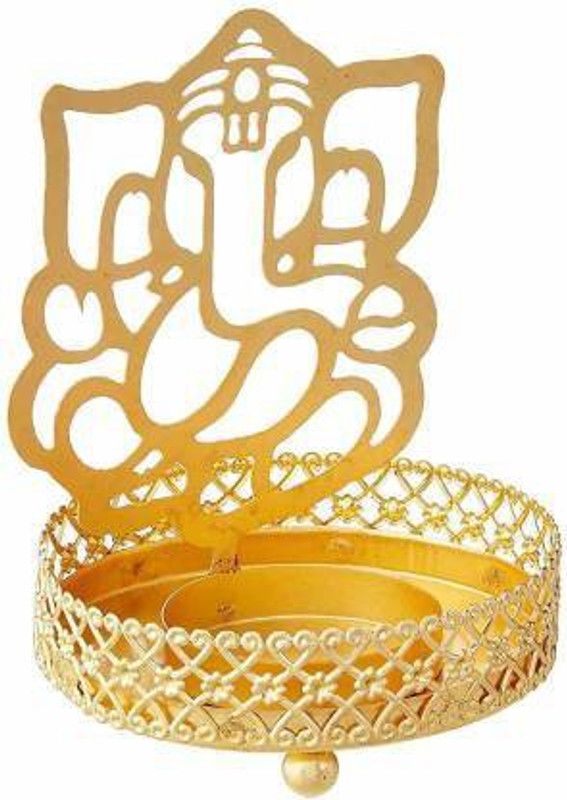 SHREE Shadow Ganesh Ji Brass Tea Light Holder Golden Steel Table Diya Steel Table Diya  (Height: 3.5 inch)